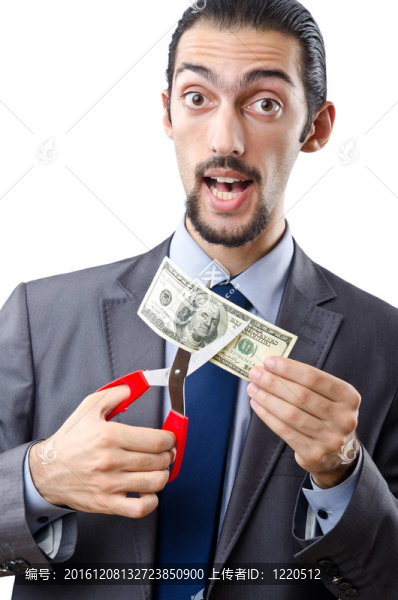 男子削減金錢的白色