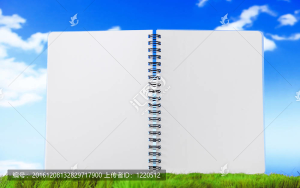 在草地上打開空白筆記簿
