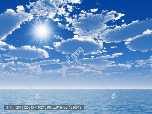 藍色的天空和藍色的海面上的太陽