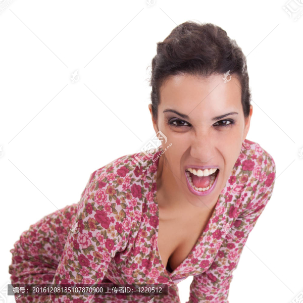 美麗的女人；尖叫；在白色背景下孤立。工作室拍攝
