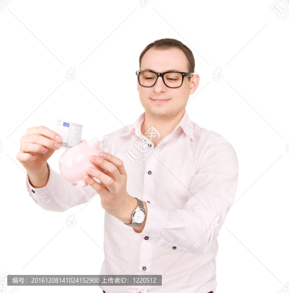 商人帶著存錢(qián)罐和錢(qián)