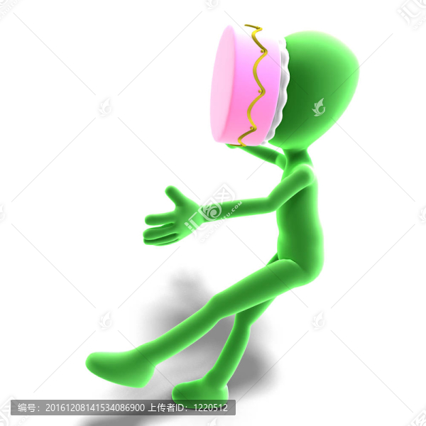 3d男性圖標(biāo)香椿特征得到了一塊蛋糕在他臉上。3D渲染與剪輯路徑和陰影超過(guò)白色