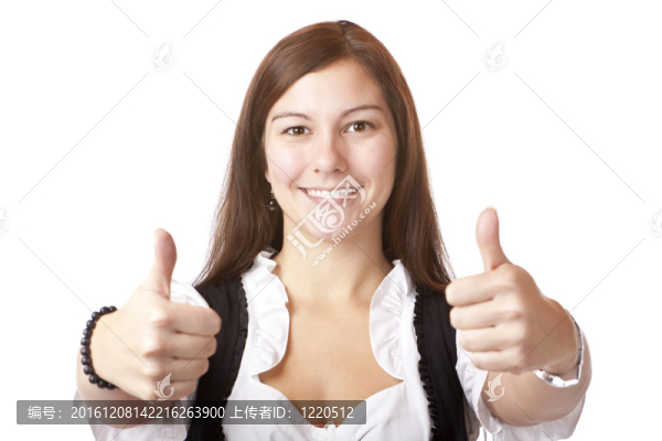 巴伐利亞的女人緊身豎起了大拇指的肖像。