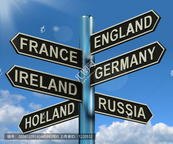 英國(guó)、法國(guó)、德國(guó)、愛(ài)爾蘭路標(biāo)顯示歐洲旅行