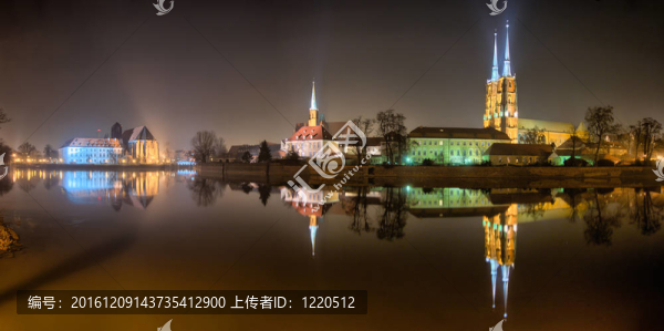 Ostrow,Tumski在弗羅茨瓦夫的夜晚；