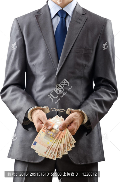 戴上手銬的男子與歐元紙幣
