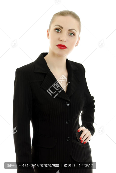 穿黑西裝的女主管。白色隔離。