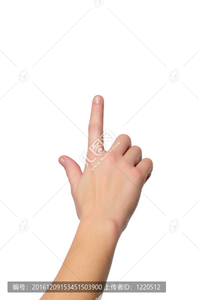 靠近手指觸摸Somethimg或推一個(gè)孤立在白色背景淺景深按鈕女手投籃
