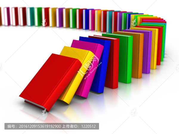 排五顏六色的書籍多米諾效應