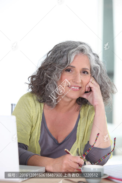 老年婦女使用筆記本電腦
