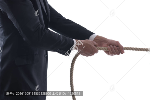 白色背景下繩分離的商人