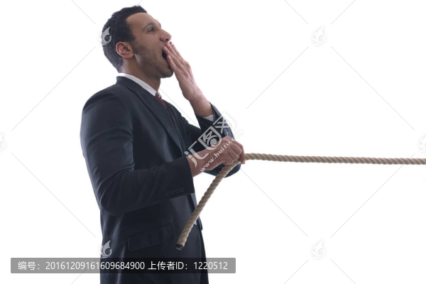 白色背景下繩分離的商人
