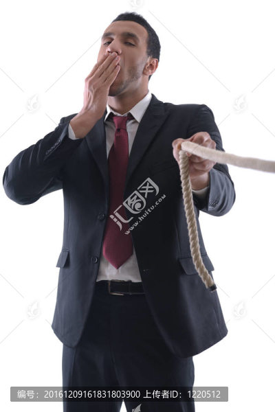 白色背景下繩分離的商人