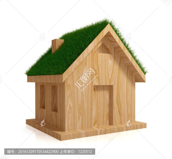 屋頂上有綠草的木屋。