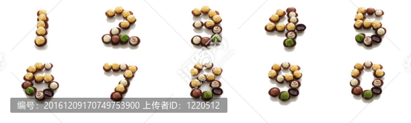 巧克力數(shù)集（0-9）在白色背景