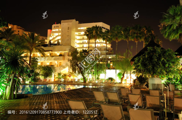 豪華酒店夜間照明；特內(nèi)里費島；西班牙