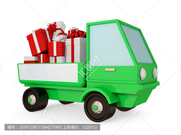 綠色卡車(chē)與明亮的禮品盒在一個(gè)機(jī)構(gòu)。