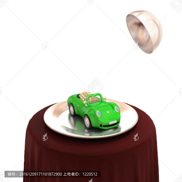 銀盤上的綠色汽車。