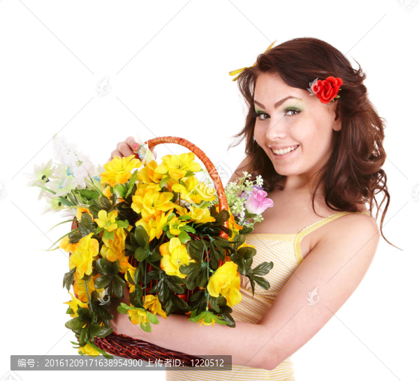 女子抱花。