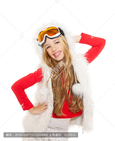 帶雪冬眼鏡和白苔的小女孩