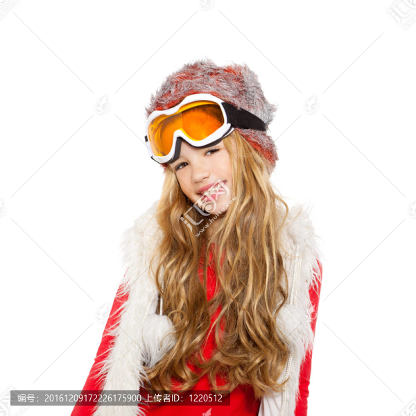 帶雪冬眼鏡和白苔的小女孩