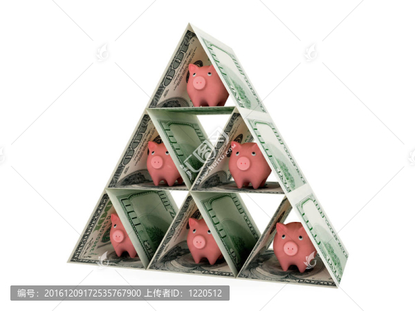 美元金字塔和粉紅色存錢罐。