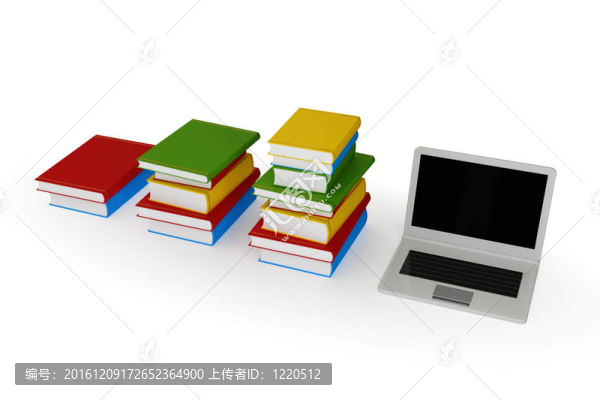 三摞書和筆記本。
