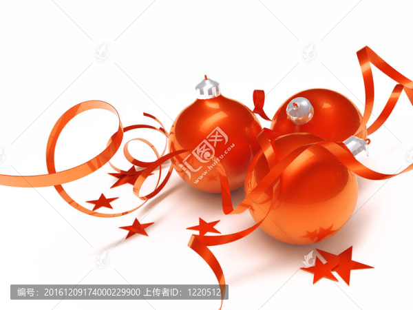 三個紅色的圣誕玩具在恒星和白底上的一個閃亮的環(huán)境