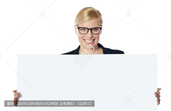 幸福的女人肖像顯示空白海報