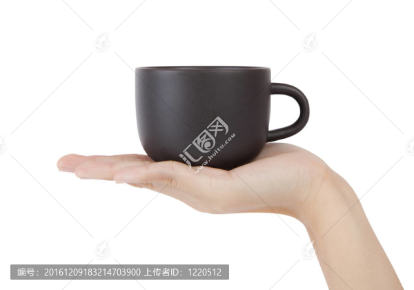杯在手；孤立的白色背景。