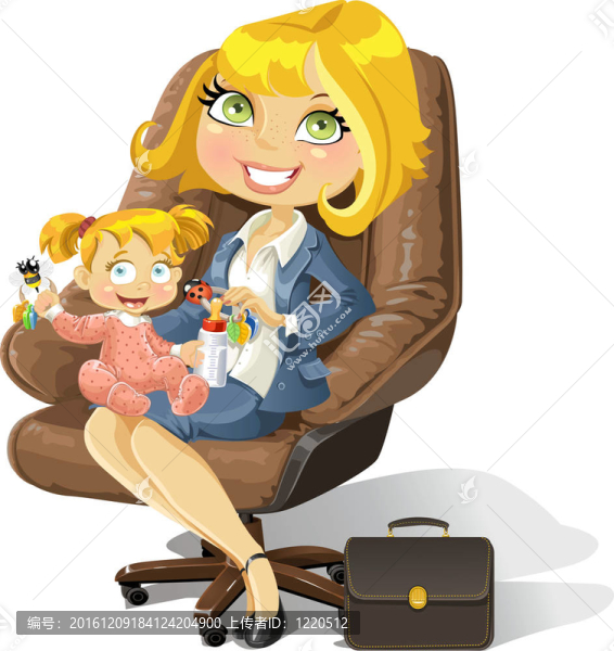 商務(wù)媽媽與女嬰在辦公椅