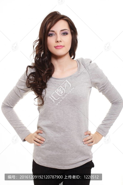 年輕美麗性感的黑發(fā)微笑時尚女人白色隔離