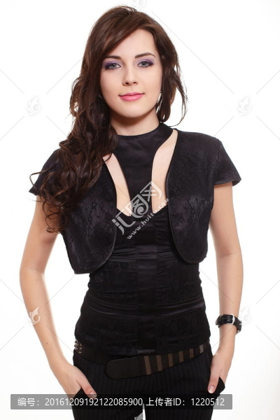 年輕美麗性感的黑發(fā)微笑時尚女人白色隔離