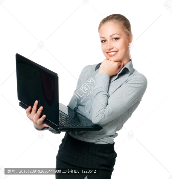 美麗的年輕女人與筆記本電腦
