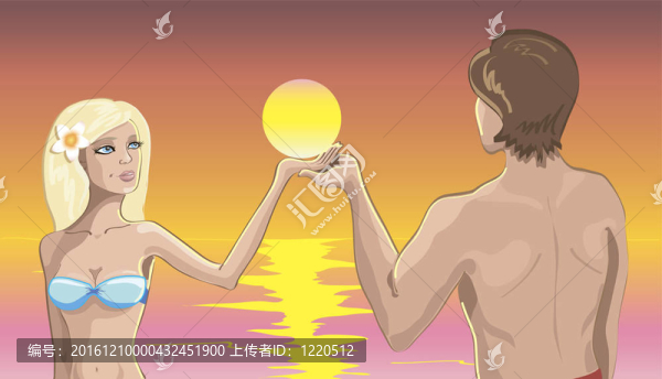 情侶在海灘上的太陽
