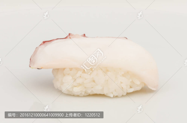 日本壽司與肉章魚在白色背景
