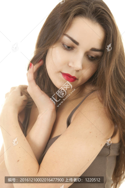 體貼的少女俯視；白色背景