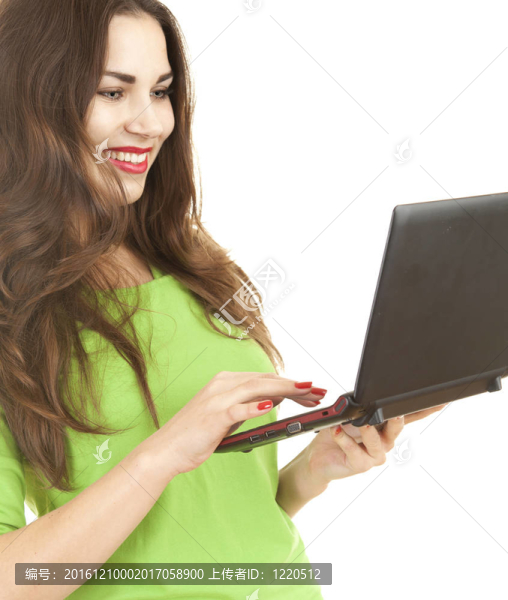 工作熱情的女性筆記本電腦，白色背景