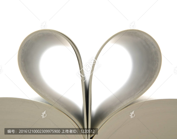 打開的書和心的形狀的書