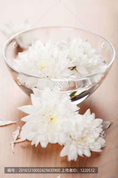 白花漂浮在碗里。SPA的背景