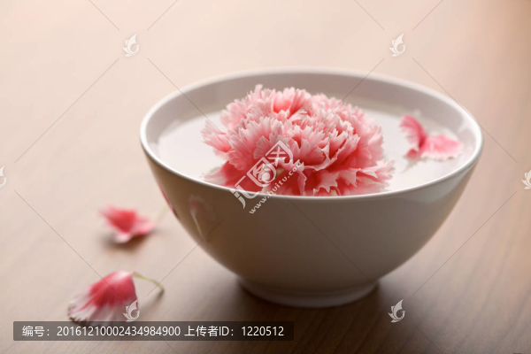漂浮在白碗里的花。SPA的背景