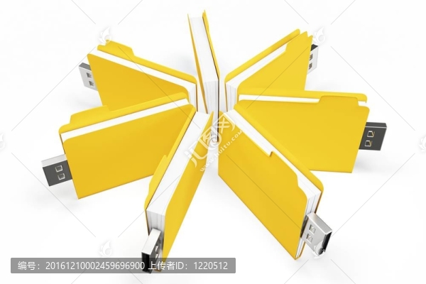 3d黃色USB文件夾的概念