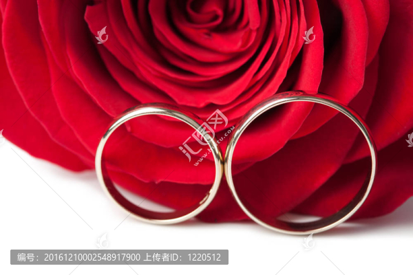 結婚戒指和紅玫瑰