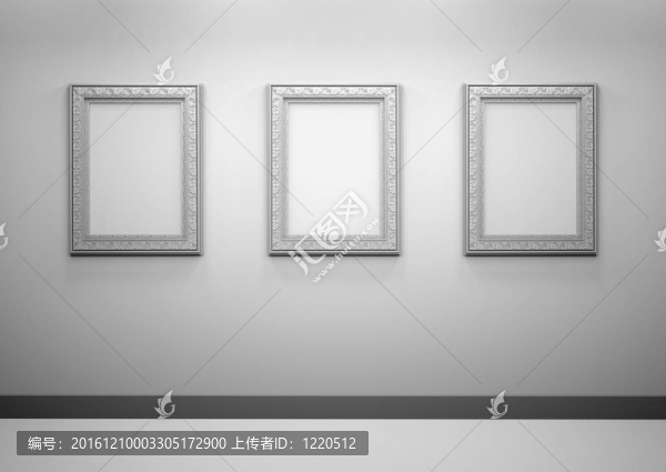 墻上有空框架的畫(huà)廊內(nèi)部