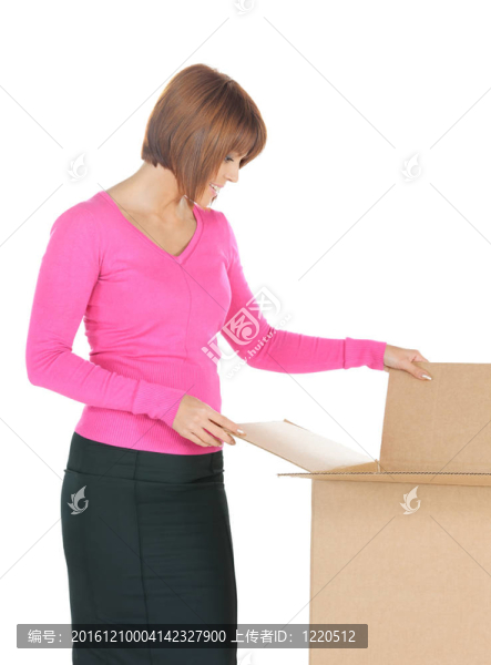 漂亮的女商人紙板箱
