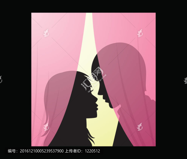 窗簾背后的男男女女剪影