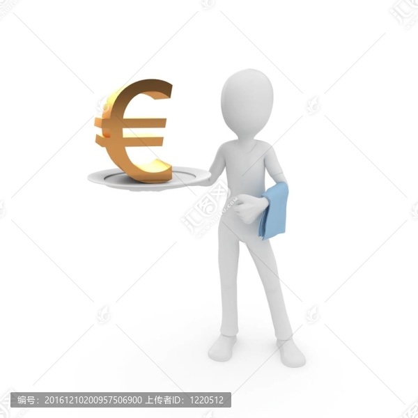 3D人與貨幣的盤子