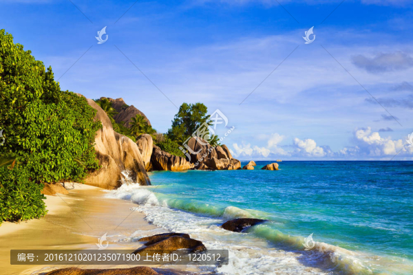 熱帶海灘來源D銀色在島拉迪格島；塞舌爾