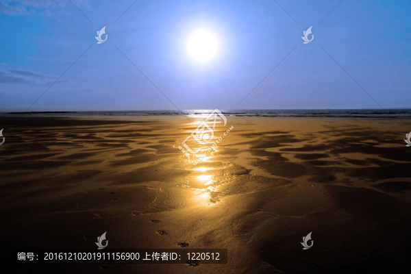 陽光倒映在金色的沙灘上