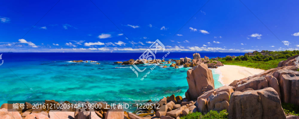 塞舌爾熱帶海灘全景